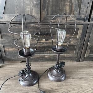 Industrial Modern 20” Accent Table Lamp Wire Cage Shade for Living Room Bedroom
